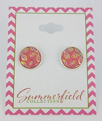 Summerfield Collection Silver-tone Frosted Flower Metallic Rainbow Stud Earrings 12mm (Light Pink)