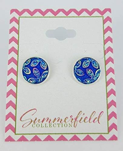 Summerfield Collection Silver-tone Frosted Flower Metallic Rainbow Stud Earrings 12mm (Royal Blue)