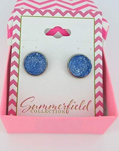 Summerfield Collection Stainless Steel Glacier Blue Faux Druzy Stone Stud Earrings (12mm)