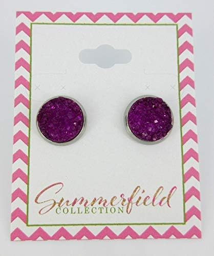 Summerfield Collection Stainless Steel Deep Magenta Faux Druzy Stone Stud Earrings (12mm)