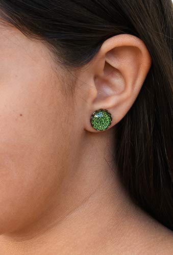 Antiqued Gold-tone Animal Print Glass Stud Earrings 12mm (Bright Green)