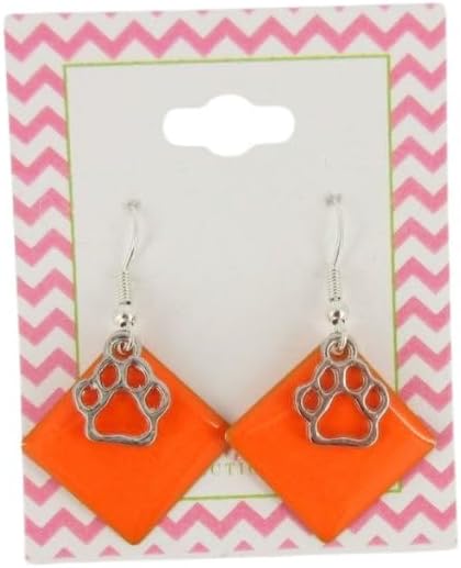 Summerfield Collection Silver-tone Paw Print Charm Enamel Dangle Earrings (Orange)