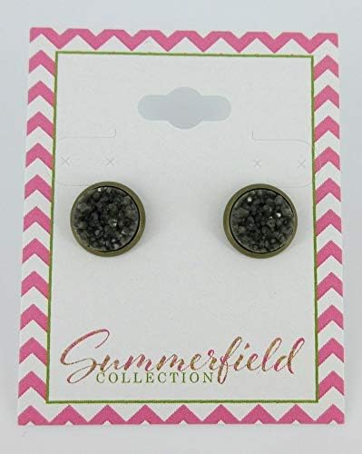 Summerfield Collection Antiqued Gold-tone Olive Green Faux Druzy Stone Stud Earrings (10mm)
