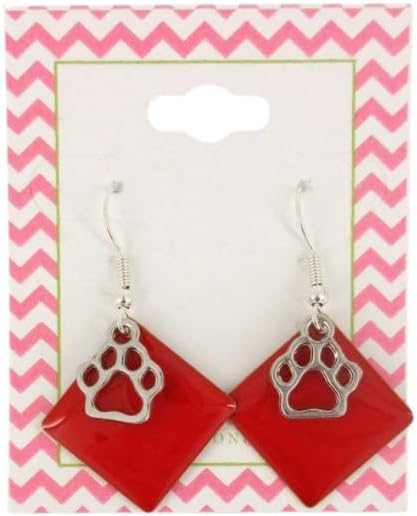 Summerfield Collection Silver-tone Paw Print Charm Enamel Dangle Earrings (Red)