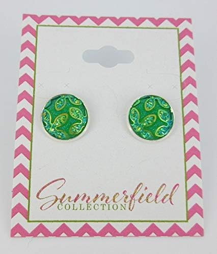 Summerfield Collection Silver-tone Frosted Flower Metallic Rainbow Stud Earrings 12mm (Green)