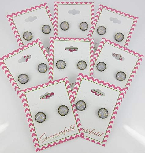 Summerfield Collection Antiqued Gold-tone Lavender Purple Glitter Glass Stud Earrings Hand-painted 10mm