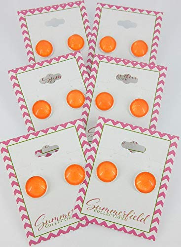 Silver-tone Neon Orange Glitter Glass Stud Earrings Hand-painted 12mm