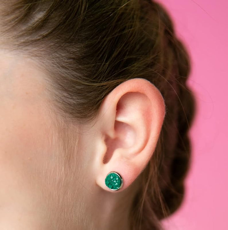 Summerfield Collection Duo Silver-tone Faux Druzy Stone Stud Earrings 8mm Set (Gray/Green)