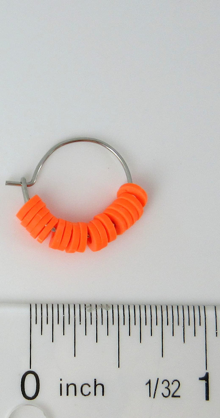 15mm Stainless Steel Polymer Clay Katsuki Bead Hoop Earrings (Neon Orange)
