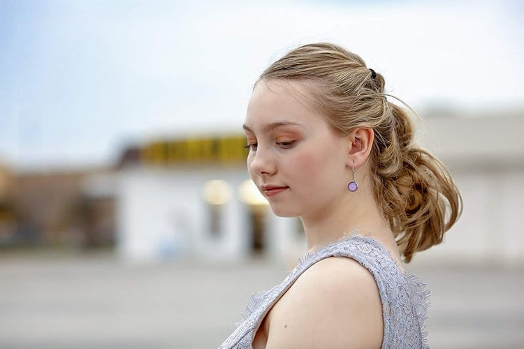Summerfield Collection Stainless Steel Lavender Purple Glass Charm Hoop Earrings Hand-painted 1"
