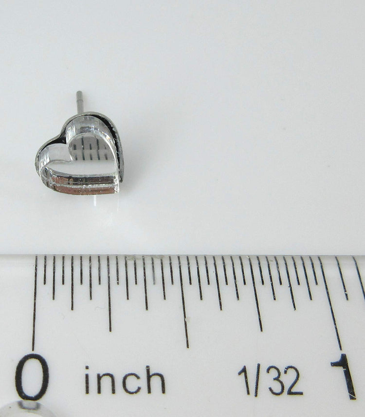 Stainless Steel Mirror Heart Stud Earrings 8mm (Clear)