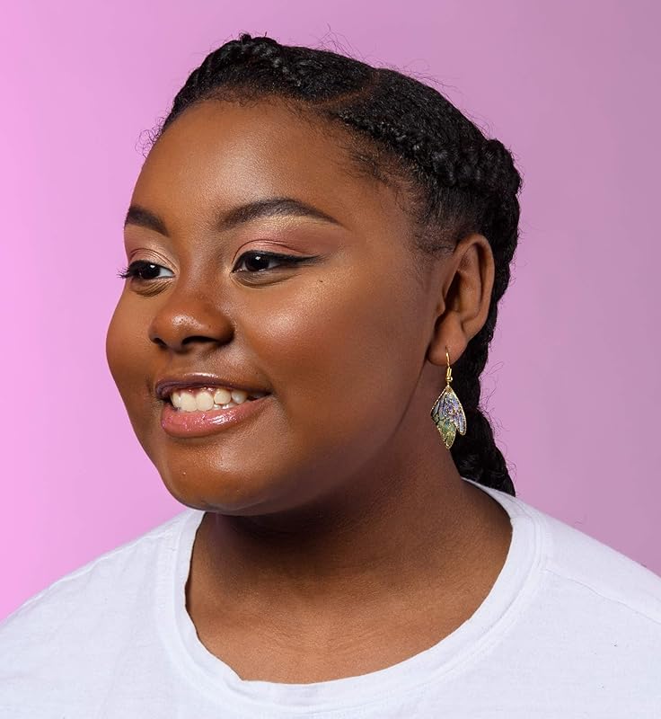 Summerfield Collection Gold Tone Butterfly Wing Fabric Dangle Earrings (Purple and Green Double Wing)