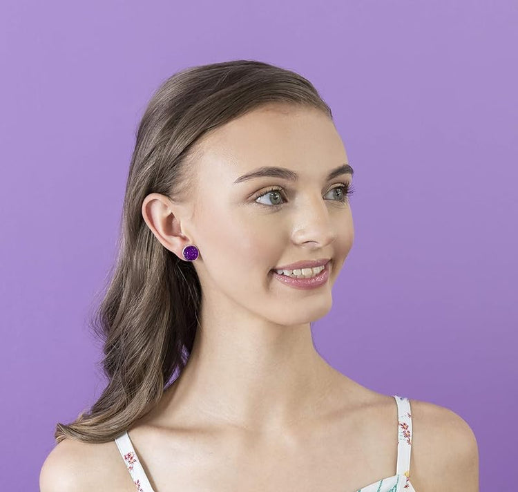 Summerfield Collection Silver-tone Faux Druzy Stone Stud Earrings 12mm (Deep Purple)