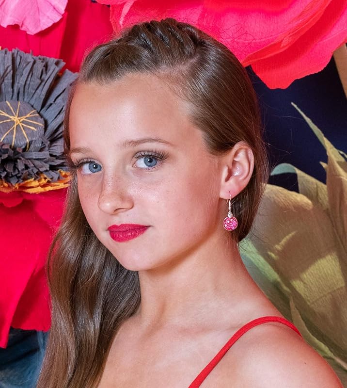 Summerfield Collection Silver-tone Pink Red White Glitter Glass Heart Charm Dangle Earrings Hand-painted