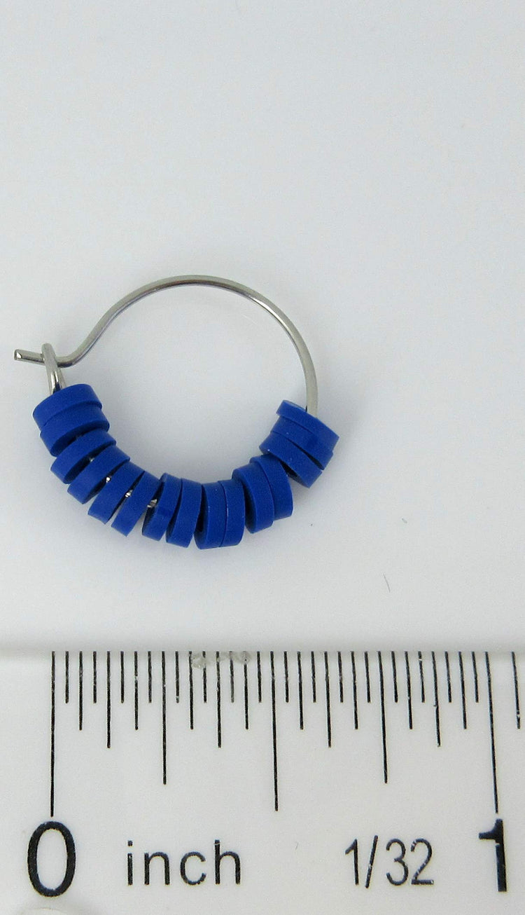 15mm Stainless Steel Polymer Clay Katsuki Bead Hoop Earrings (Royal Blue)