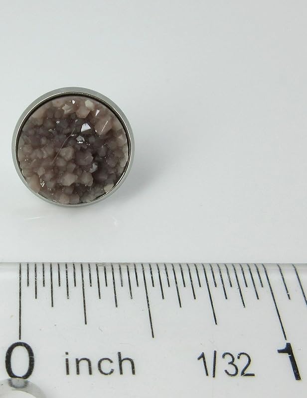 Summerfield Collection Duo Stud Earrings Stainless Steel Faux Druzy Stone 12mm Set (Taupe Brown/Navy Blue)