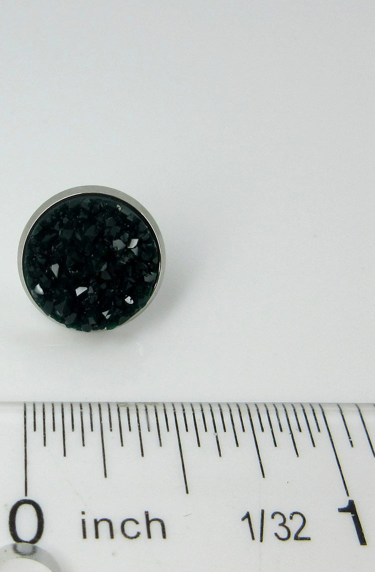 Stainless Steel Matte Faux Druzy Stone Stud Earrings 12mm (Dark Green)