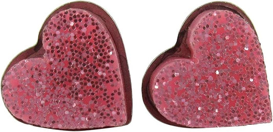 Stainless Steel Glitter Acrylic Heart Stud Earrings 8mm (Bubblegum Pink)