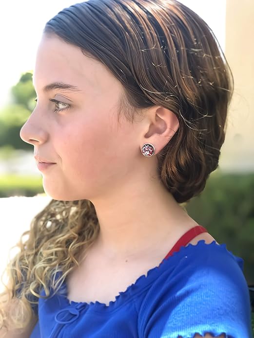 Silver-tone Patriotic Glitter Resin Stud Earrings Red Blue USA