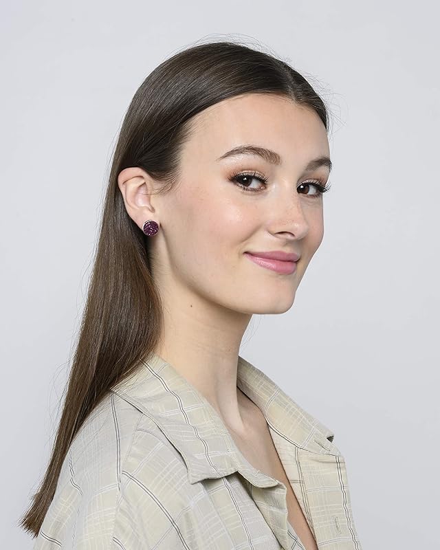 Summerfield Collection Duo Stud Earrings Silver-tone Gray and Eggplant Faux Druzy Stone 12mm Set