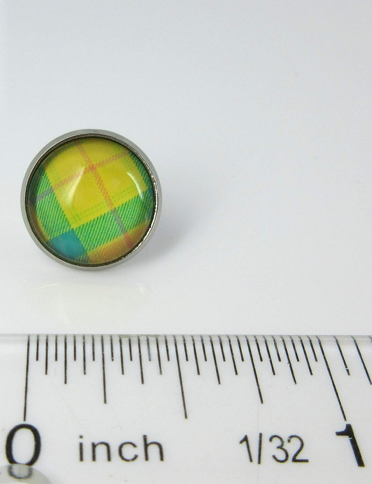 Stainless Steel Duo Stud Earrings Plaid Print Glass 12mm Set (Pastel)