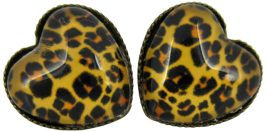 Antiqued Gold-tone Animal Print Stud Earrings Heart Shaped 12mm