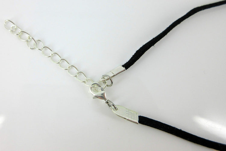 Silver-tone Glitter Glass Pendant Choker Necklace Faux Black Suede Cord