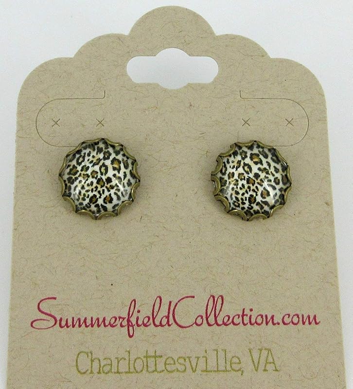 Summerfield Collection Antiqued Gold-tone Animal Print Glass Stud Earrings 12mm