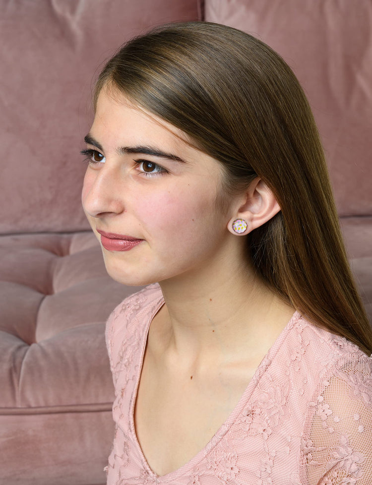 Stainless Steel Pink Pineapple Print Glass Stud Earrings 12mm