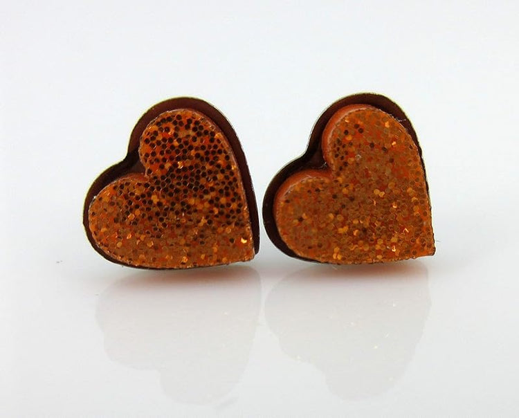 Summerfield Collection Stainless Steel Glitter Acrylic Heart Stud Earrings 8mm (Orange)