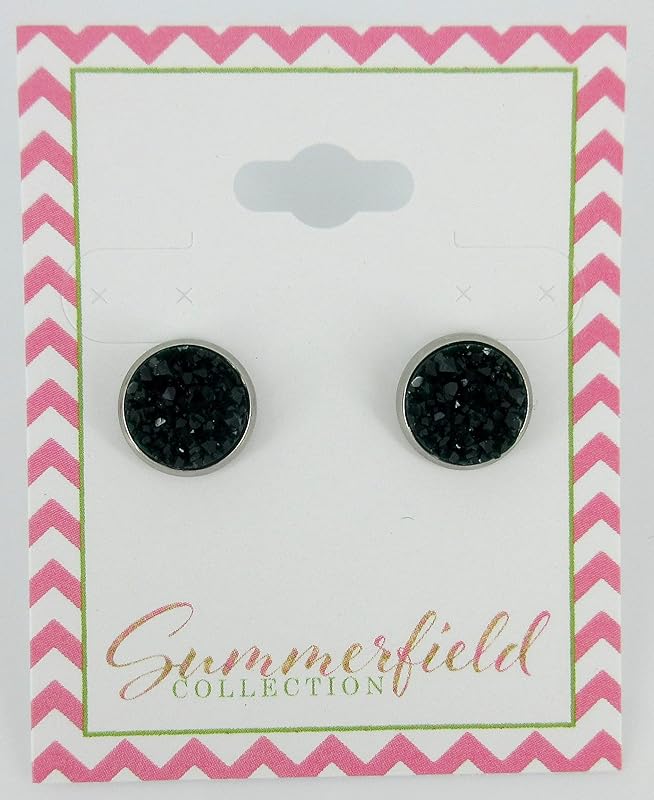 Summerfield Collection Stainless Steel Matte Faux Druzy Stone Stud Earrings 10mm (Dark Green)
