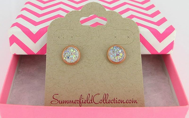 Summerfield Collection Rose Gold-tone Faux Druzy Stone Stud Earrings 8mm (Clear AB)