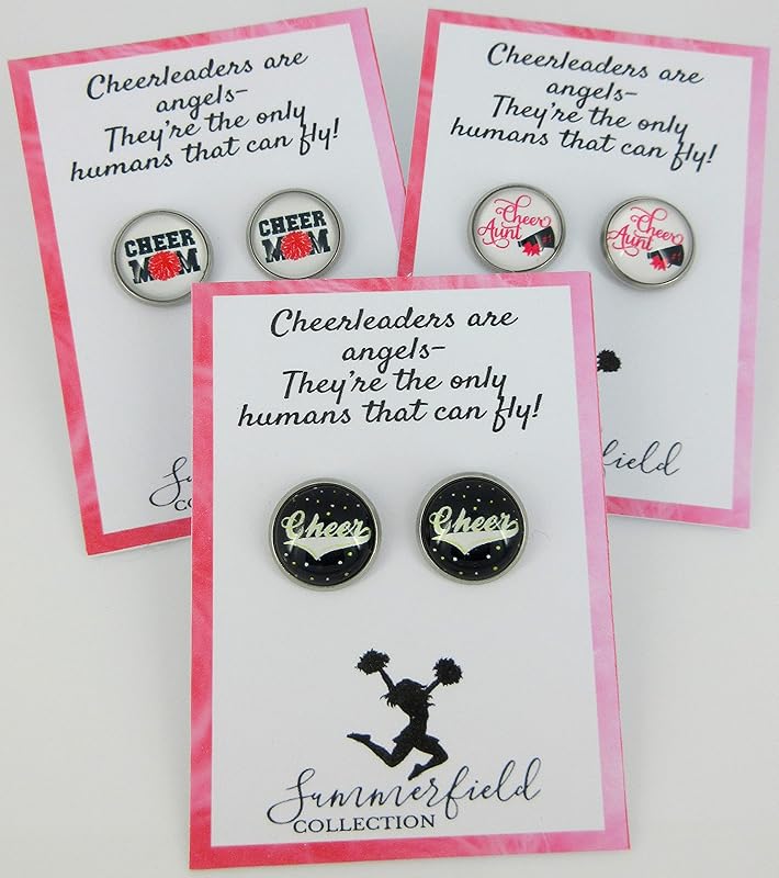 Summerfield Collection Stainless Steel Cheer Printed Glass Stud Earrings 12mm (Cheer Aunt)