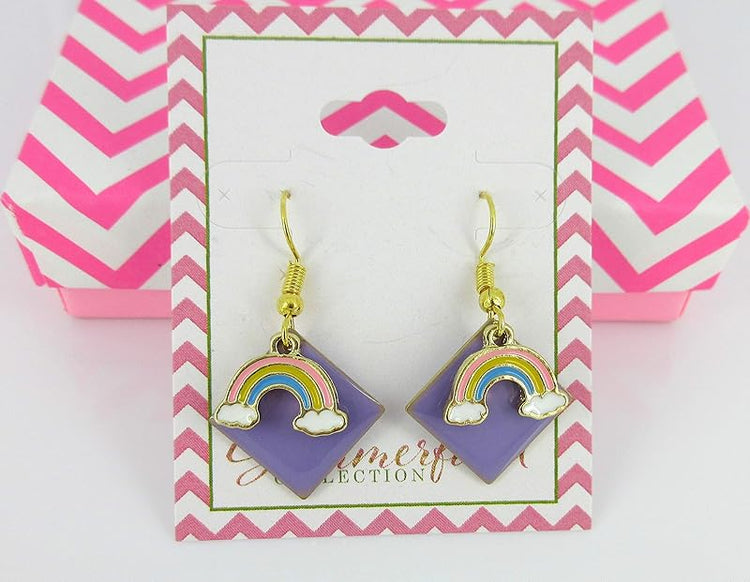 Summerfield Collection Gold-tone Purple Enamel Rainbow Charm Dangle Earrings
