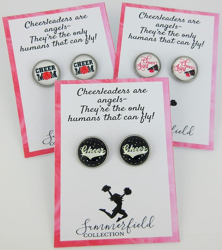 Summerfield Collection Stainless Steel Cheer Printed Glass Stud Earrings 12mm (Cheer)