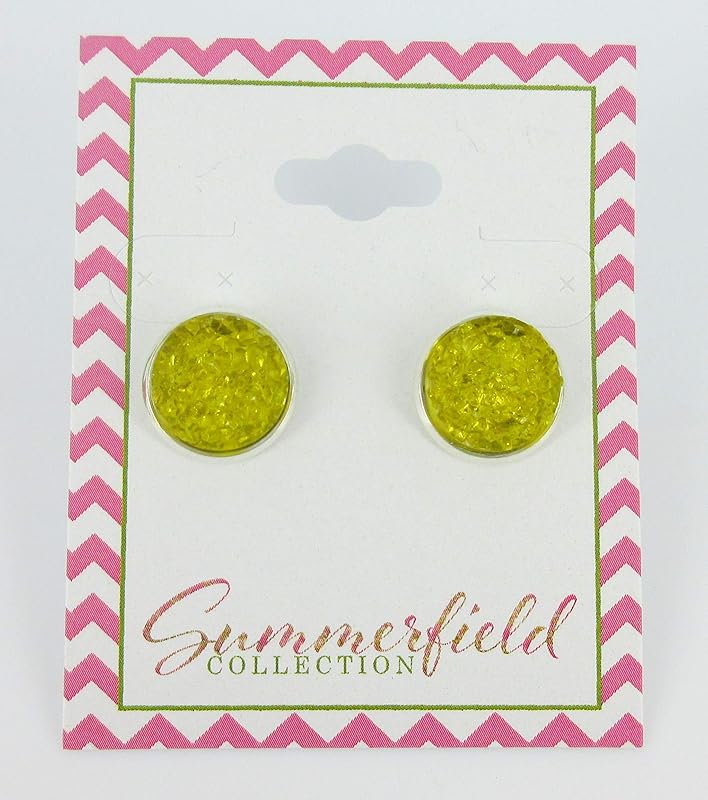 Summerfield Collection Silver-tone Yellow Faux Druzy Stone Stud Earrings (12mm)