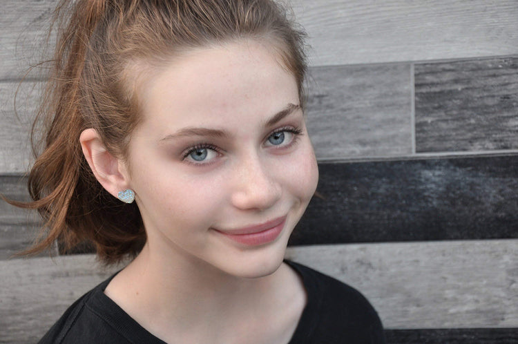 Silver-tone Heart Faux Druzy Stone Stud Earrings 12mm (Clear AB)