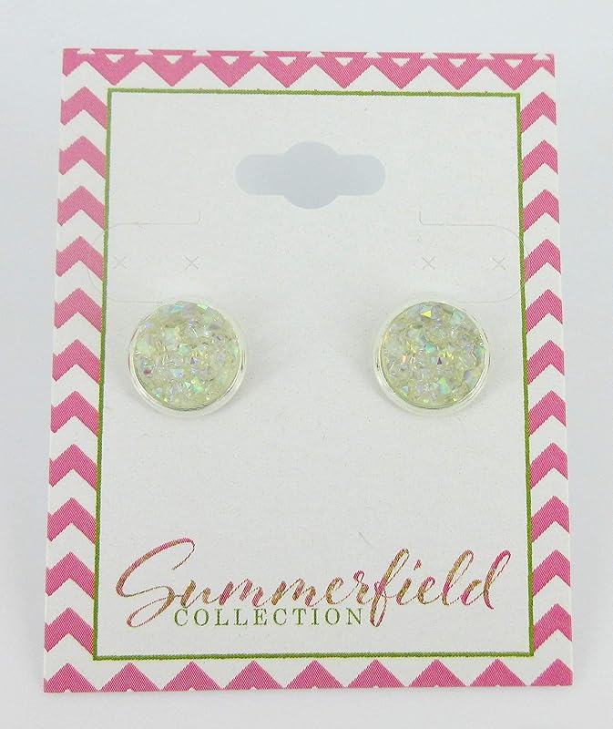 Summerfield Collection Silver-tone Faux Druzy Stone Stud Earrings 10mm (Clear AB)