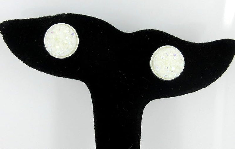 Summerfield Collection Silver-tone Solid AB Faux Druzy Stone Stud Earrings 12mm (White)