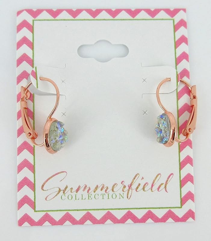 Summerfield Collection Rose Gold-tone Clear AB Faux Druzy Stone Lever-back Drop Earrings 8mm