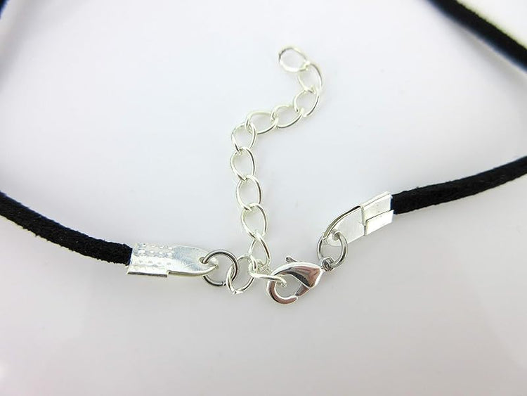 Summerfield Collection Hot Pink Hand-painted Glass Heart Choker Necklace Faux Black Suede Cord Dangle Earrings Set