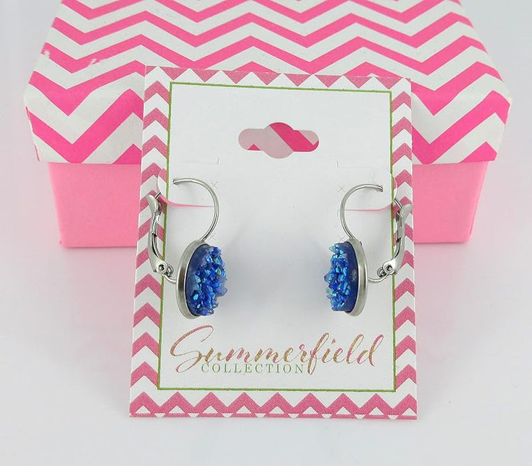 Summerfield Collection Stainless Steel Periwinkle Purple AB Faux Druzy Stone Lever-back Drop Earrings 12mm