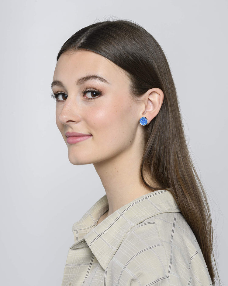 Silver-tone Frosted Flower Metallic Rainbow Stud Earrings 12mm (Sky Blue)