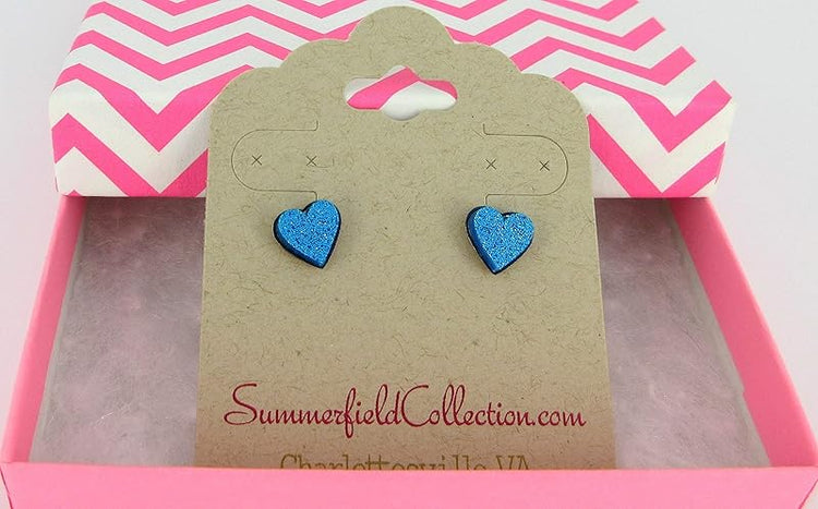 Summerfield Collection Stainless Steel Glitter Acrylic Heart Stud Earrings 8mm (Aqua Blue)