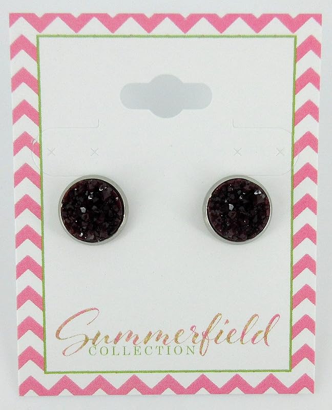Summerfield Collection Stainless Steel Matte Faux Druzy Stone Stud Earrings 10mm (Black Cherry)
