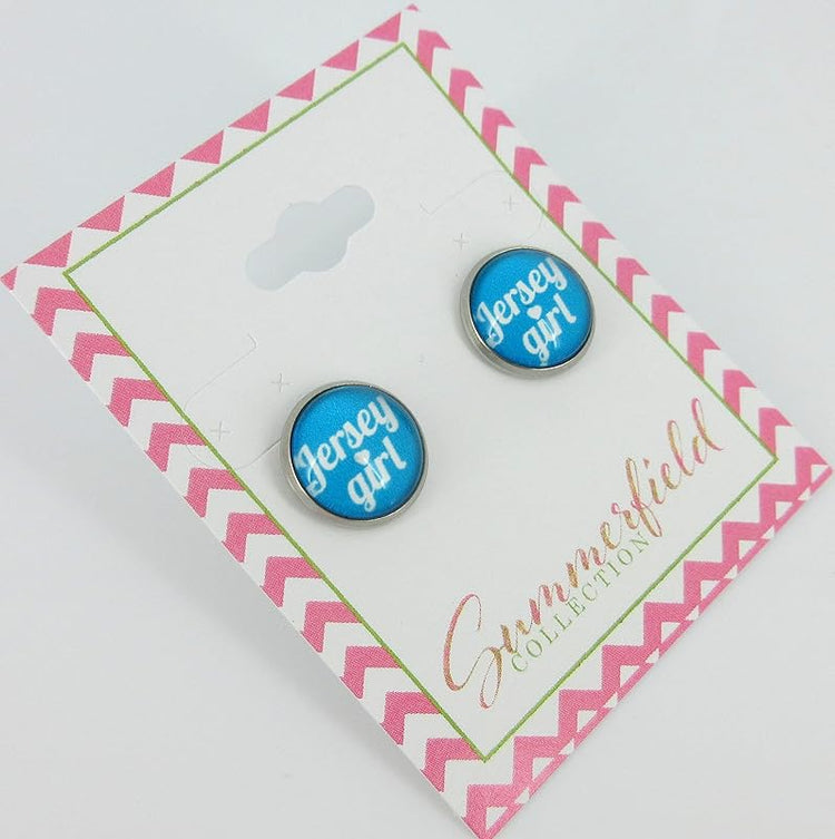 Summerfield Collection Stainless Steel Girl Print Glass Stud Earrings 12mm (Jersey Girl)