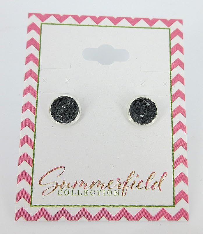 Summerfield Collection Silver-tone Faux Druzy Stone Stud Earrings 8mm (Gray)