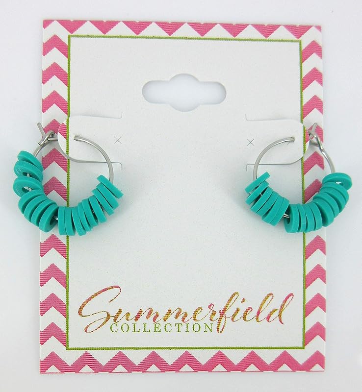 Summerfield Collection 15mm Stainless Steel Polymer Clay Katsuki Bead Hoop Earrings (Teal)