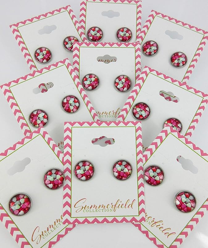 Summerfield Collection Stainless Steel Heart Print Glass Stud Earrings 12mm