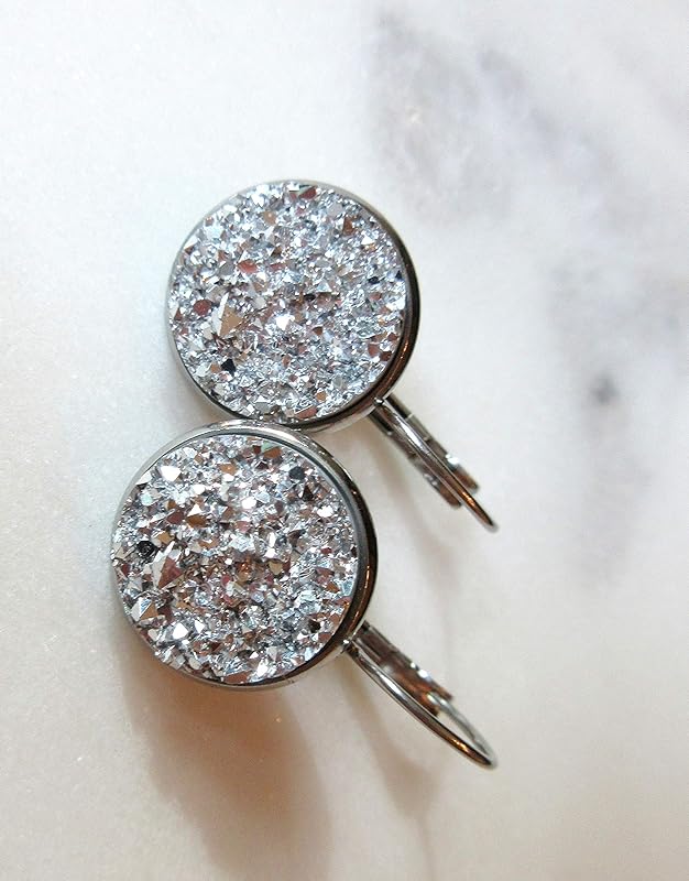 Summerfield Collection Stainless Steel Faux Druzy Stone Lever-back Drop Earrings 14mm (Silver)